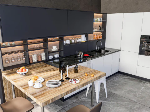 Cucina completamente parametrica, scena completa completamente ridimensionabile 007 Modello 3D