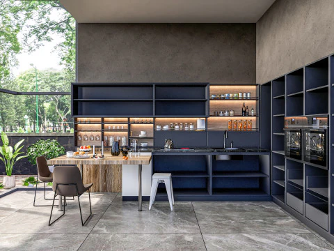 Cucina completamente parametrica, scena completa completamente ridimensionabile 007 Modello 3D