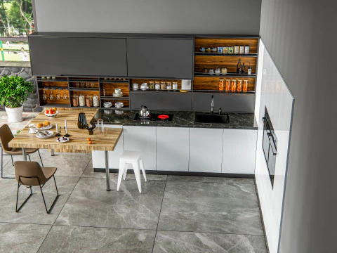 Cucina completamente parametrica, scena completa completamente ridimensionabile 007 Modello 3D