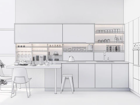 Cucina completamente parametrica, scena completa completamente ridimensionabile 007 Modello 3D