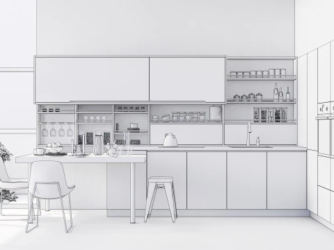Cucina completamente parametrica, scena completa completamente ridimensionabile 007 Modello 3D