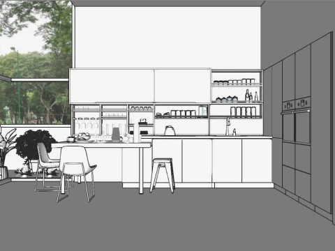 Cucina completamente parametrica, scena completa completamente ridimensionabile 007 Modello 3D