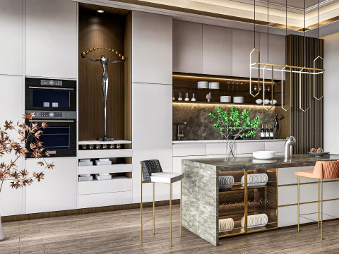 Cucina completamente parametrica, completamente ridimensionabile, scena completa 0010 Modello 3D