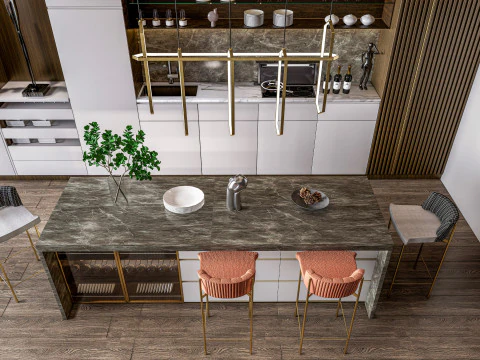 Cucina completamente parametrica, completamente ridimensionabile, scena completa 0010 Modello 3D