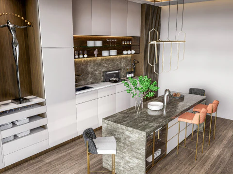 Cucina completamente parametrica, completamente ridimensionabile, scena completa 0010 Modello 3D