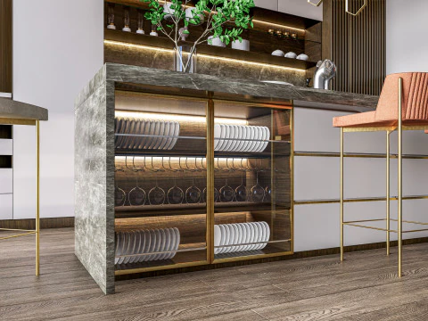 Cucina completamente parametrica, completamente ridimensionabile, scena completa 0010 Modello 3D