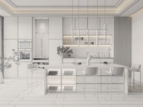 Cucina completamente parametrica, completamente ridimensionabile, scena completa 0010 Modello 3D