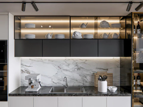 Кухня, сцена продвинутого моделирования 0024 3D Модель