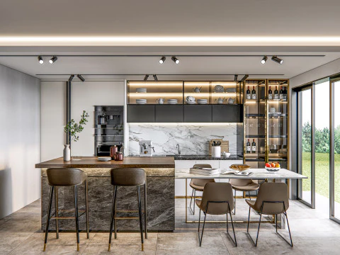 Кухня, сцена продвинутого моделирования 0024 3D Модель