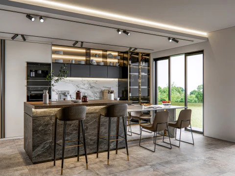 Кухня, сцена продвинутого моделирования 0024 3D Модель