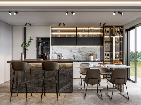 Кухня, сцена продвинутого моделирования 0024 3D Модель