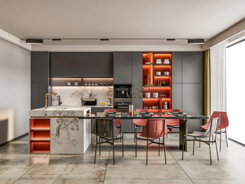 Scena di modellazione avanzata della cucina 0035 Modello 3D