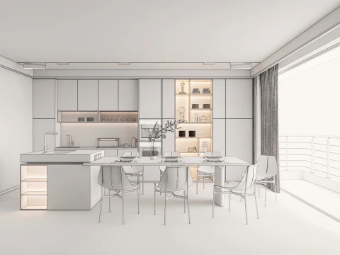 Scena di modellazione avanzata della cucina 0035 Modello 3D