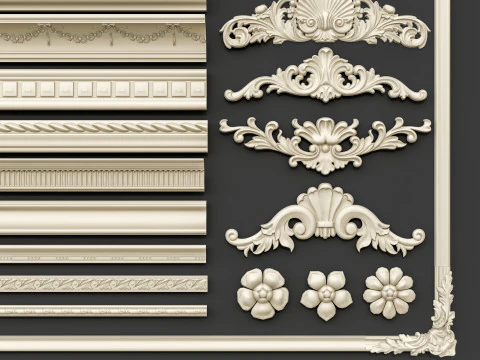 Classic carvings moldings 00 3D Model