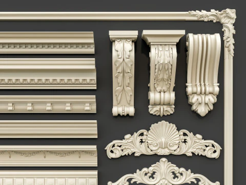 Classic carvings moldings 00 3D Model