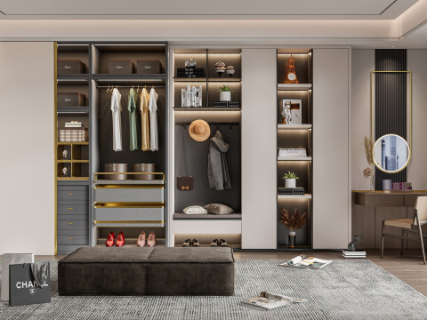 Dressing Room Wardrobe with Shoe Cabinet Storage 1 Modelo 3D