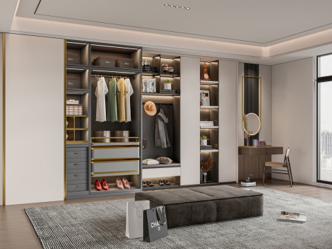 Dressing Room Wardrobe with Shoe Cabinet Storage 1 Modelo 3D