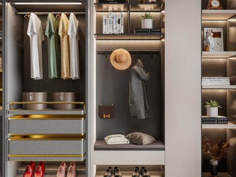 Dressing Room Wardrobe with Shoe Cabinet Storage 1 Modelo 3D