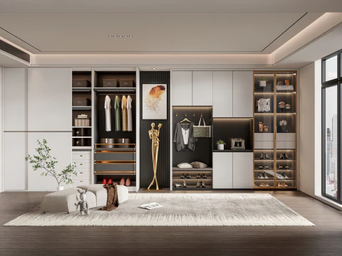 Dressing Room Wardrobe with Shoe Cabinet Storage 2 3D Model