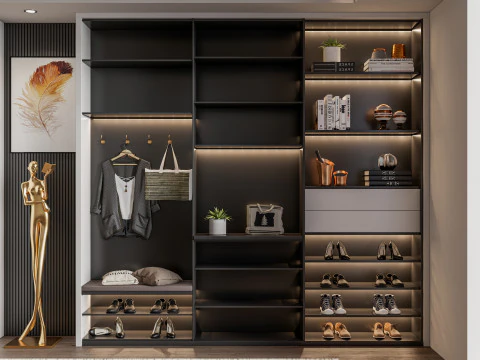 Dressing Room Wardrobe with Shoe Cabinet Storage 2 3D Model