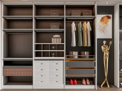 Dressing Room Wardrobe with Shoe Cabinet Storage 2 3D Model