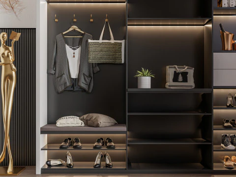 Dressing Room Wardrobe with Shoe Cabinet Storage 2 3D Model