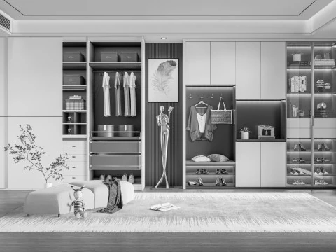 Dressing Room Wardrobe with Shoe Cabinet Storage 2 3D Model