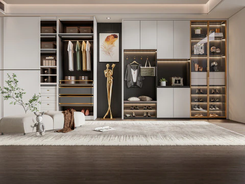 Dressing Room Wardrobe with Shoe Cabinet Storage 2 3D Model