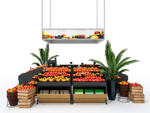 Fruits and vegetables Supermarket Grocery store showcase 1 3D Model