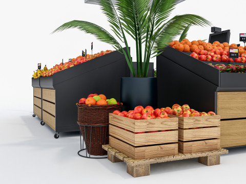 Fruits and vegetables Supermarket Grocery store showcase 1 3D Модель
