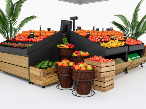 Fruits and vegetables Supermarket Grocery store showcase 1 3D Модель
