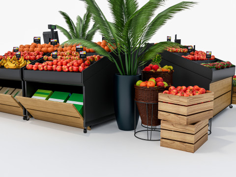 Fruits and vegetables Supermarket Grocery store showcase 1 3D Модель