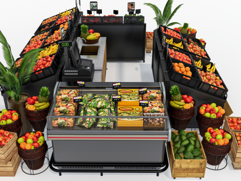 Fruits and vegetables Supermarket Grocery store showcase 2 3D Model