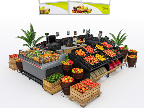 Fruits and vegetables Supermarket Grocery store showcase 2 3Dモデル