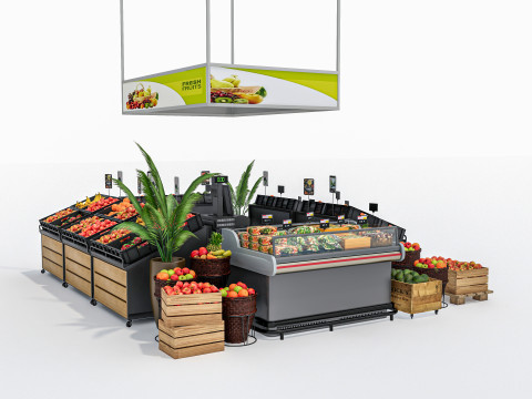 Fruits and vegetables Supermarket Grocery store showcase 2 3Dモデル