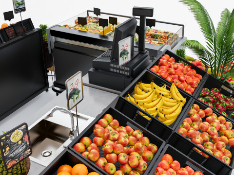 Fruits and vegetables Supermarket Grocery store showcase 2 3Dモデル