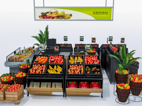 Fruits and vegetables Supermarket Grocery store showcase 2 3Dモデル