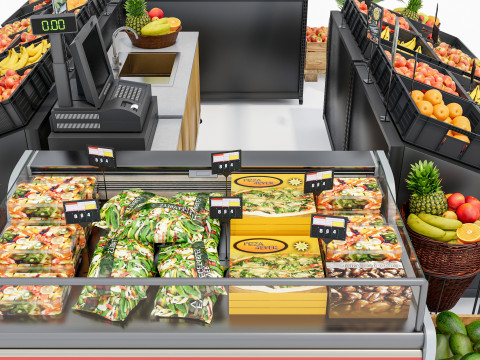Fruits and vegetables Supermarket Grocery store showcase 2 3Dモデル