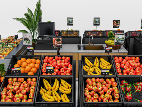 Fruits and vegetables Supermarket Grocery store showcase 2 3Dモデル
