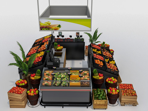 Fruits and vegetables Supermarket Grocery store showcase 2 3Dモデル