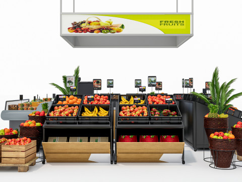 Fruits and vegetables Supermarket Grocery store showcase 2 3Dモデル