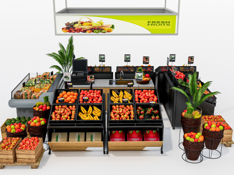 Fruits and vegetables Supermarket Grocery store showcase 2 3Dモデル
