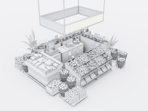 Fruits and vegetables Supermarket Grocery store showcase 2 3Dモデル