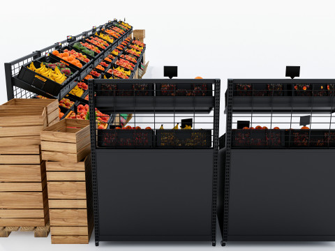 Fruits and vegetables Supermarket Grocery store showcase 3 3Dモデル