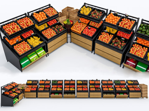 Fruits and vegetables Supermarket Grocery store showcase 3 3D Model