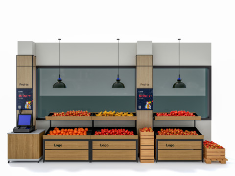 Fruits and vegetables Supermarket Grocery store showcase 5 3D Model