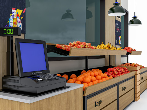 Fruits and vegetables Supermarket Grocery store showcase 5 3D Model