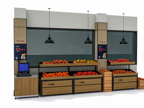 Fruits and vegetables Supermarket Grocery store showcase 5 3D Model