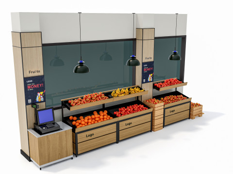 Fruits and vegetables Supermarket Grocery store showcase 5 3D Model