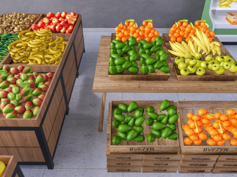 Fruits and vegetables Supermarket Grocery store Rack 1 3D 模型